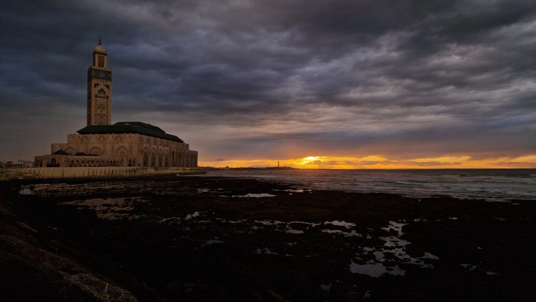 Hassan II Mosque at sunset in Casablanca – major stop on our Morocco road trip itinerary