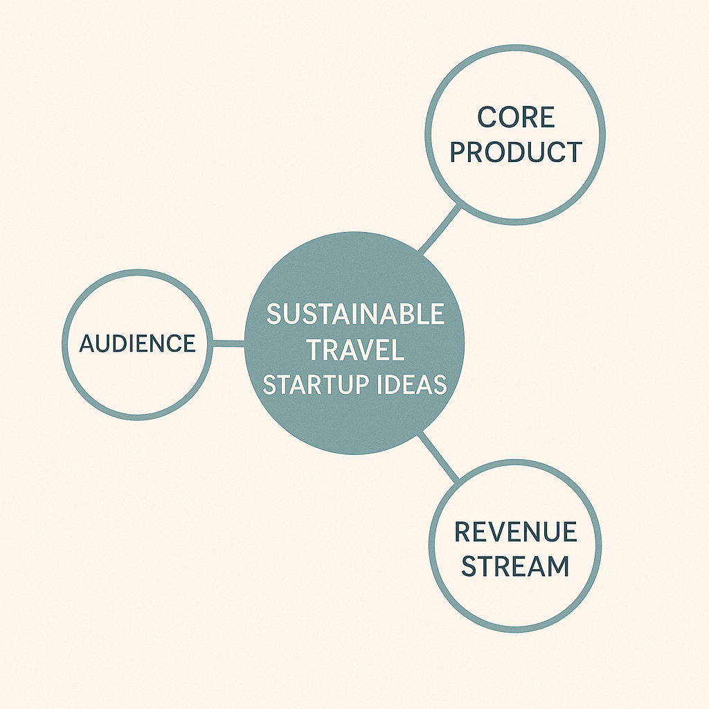 Example of structured prompt for generating sustainable travel startup ideas with audience, product, and revenue stream