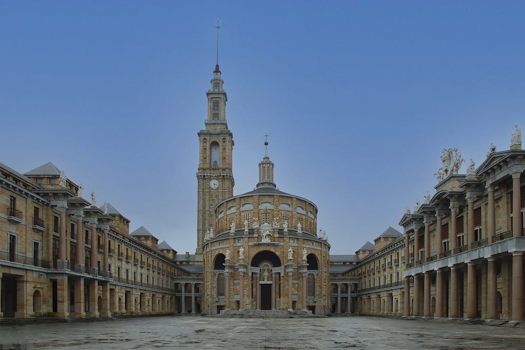 A picturesque view of the architectural marvel, Laboral University in Gijón, Spain.