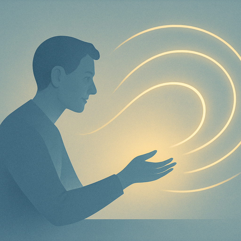 Minimalist editorial illustration of a person engaging with flowing abstract data lines, symbolizing how to use AI to learn faster